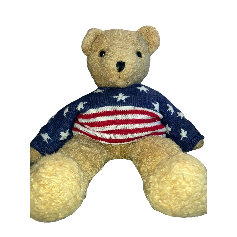 TY CURLY HAIR TEDDY BEAR PLUSH 1991 VINTAGE AMERICAN FLAG 25" LARGE